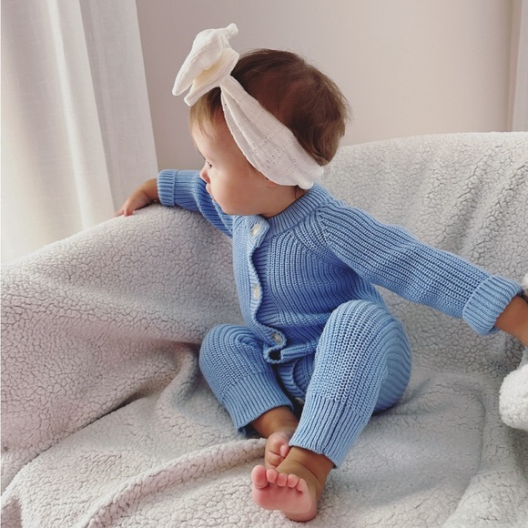 Cotton knit baby romper. Blue. 6-12 months - Picture 5 of 6